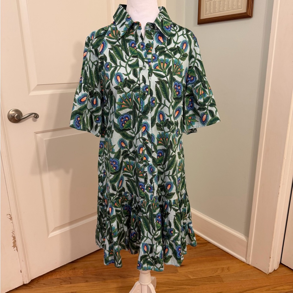 Leafy Green Floral Mini Dress